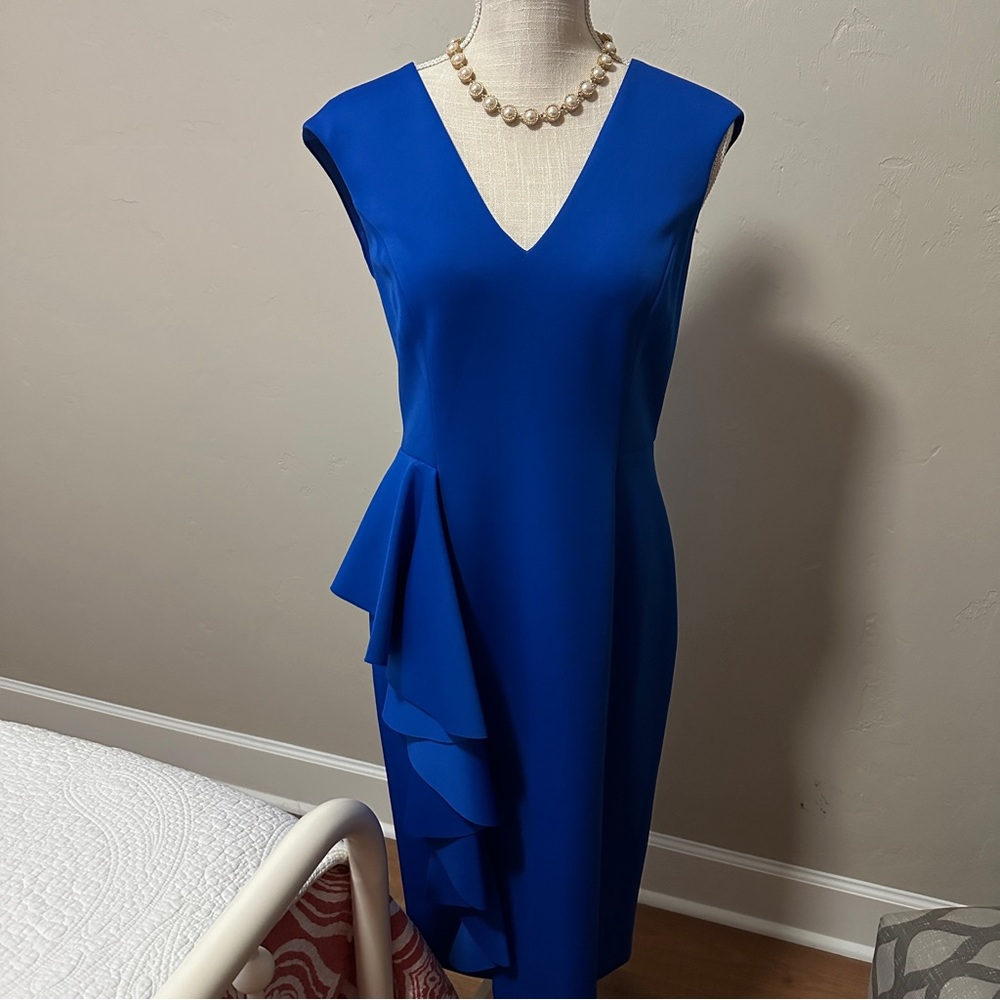 Eliza J Royal Blue Asymmetrical Ruffle Sheath Dress